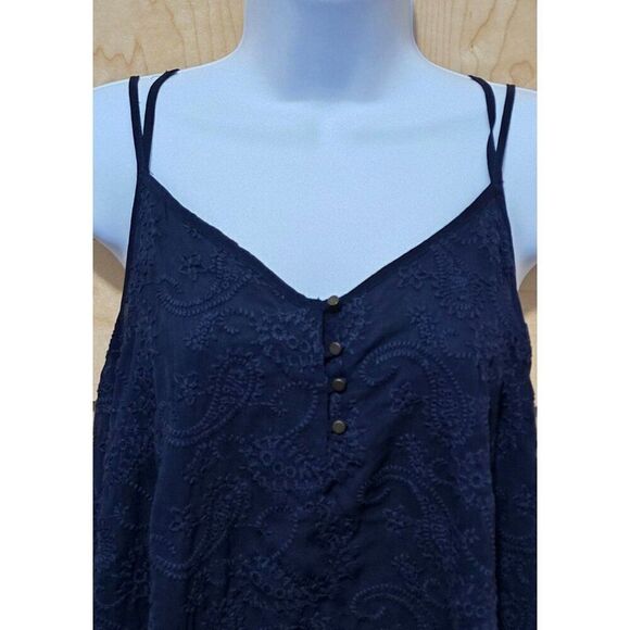 Maurices Navy Blue Embroidered Sleeveless Tank W Strappy Back & Buttons Y2K - Picture 2 of 6